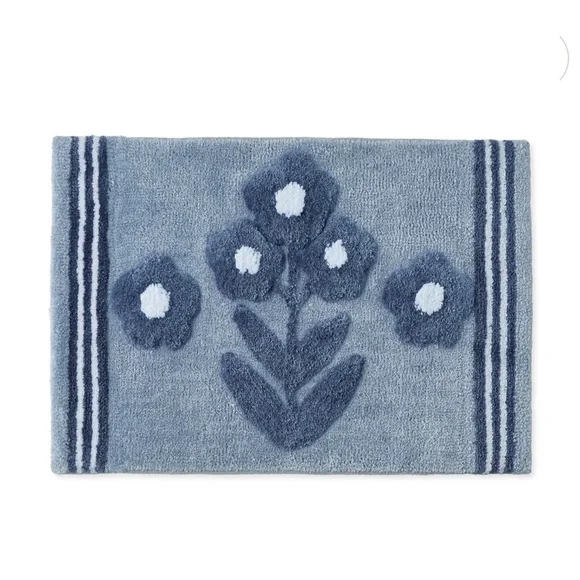 CARO HOME Textured Plush Floral Bath Rug With Contrasting Stripe Border -21"x34" - Picture 2 of 5